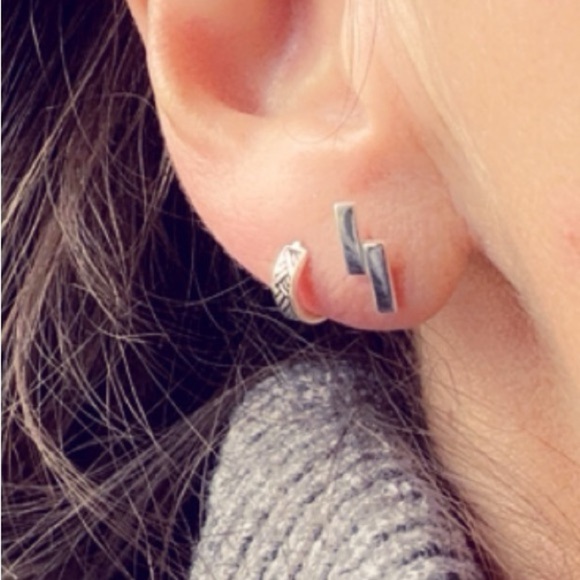 Sterling Silver Double Bar Stud Earrings - Minimalist and Chic Jewelry - Picture 5 of 12